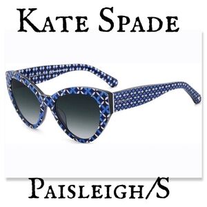 NWB KATE SPADE PAISLEIGH/S BLUE PATTERN SUNGLASSES W/ HARD CASE AND DUST CLOTH